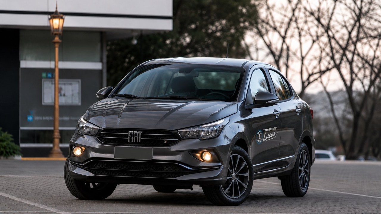 Fiat Cronos automático de Transportes Lucas — auto ejecutivo con logo de la empresa